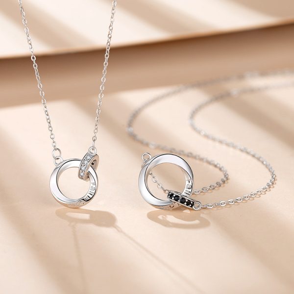 Sterling Silver Couple Necklace With Double Mobius Strip Pendant