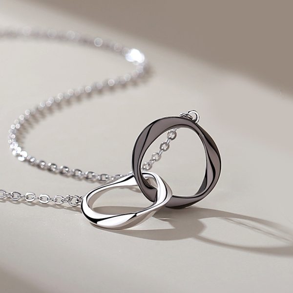 Sterling Silver Couple Necklace With Mobius Pendant for Men