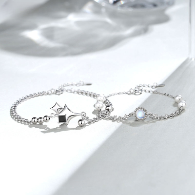 Star Sterling Silver Couple Bracelets, Matching design, made of 925 sterling