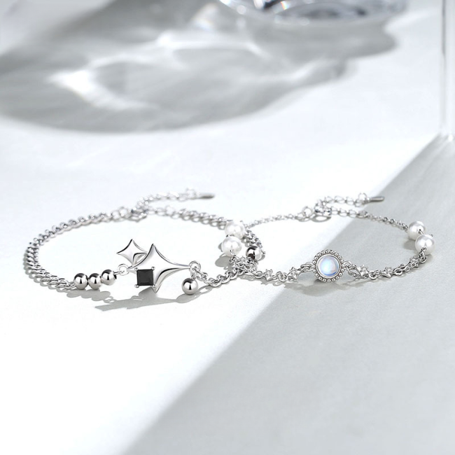 Star Sterling Silver Couple Bracelets, Matching design, made of 925 sterling