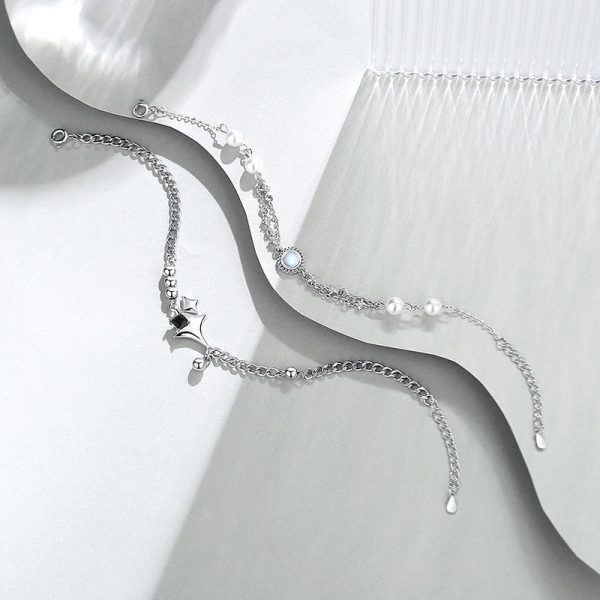 Sterling Silver Couple Star Bracelet detail view