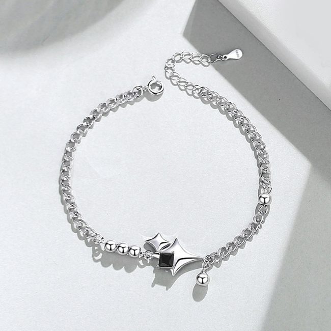 Sterling Silver Couple Star Bracelet for men, silver star bracelet