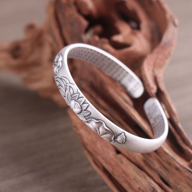 Sterling Silver Flower Engraved Bangle