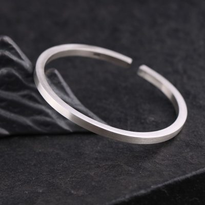 Simple Square Bar Sterling Silver Bangle for Men, Minimalist design, made of 3.5mm thick sterling silver bar with brushed surface