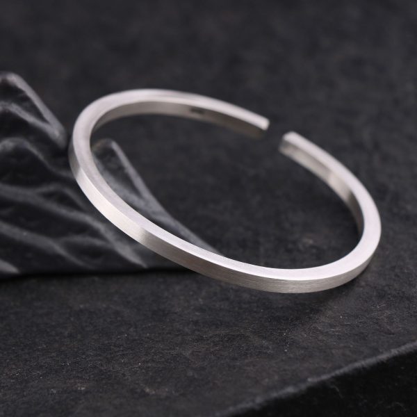 Simple Square Bar Sterling Silver Bangle for Men, Minimalist design, made of 3.5mm thick sterling silver bar with brushed surface