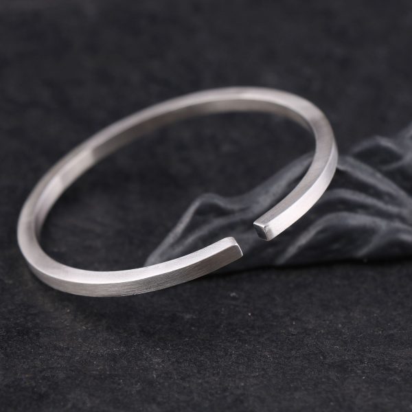 Simple Square Bar Bangle In Sterling Silver, inner diameter about 58mm
