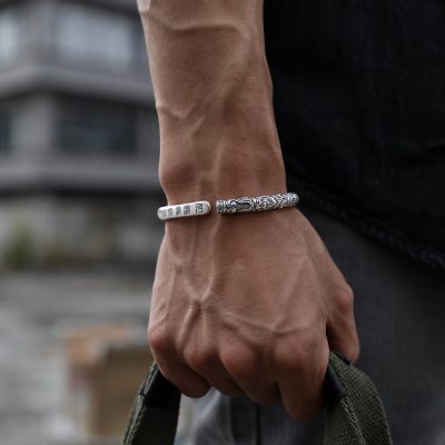 Sun Wukong 999 Silver Golden Cudgel Bangle Wear View