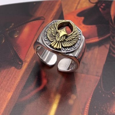 925 Sterling Silver Flying Eagle Ring, made of 925 sterling silver, weight about 12.2g, adjustable size open ring
