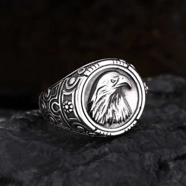 925 Sterling Thai Silver Eagle Ring, adjustable size open ring, punk style