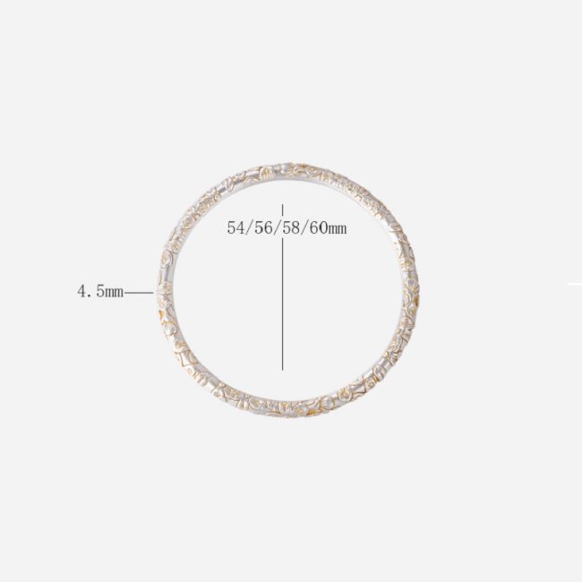 Cherry Blossoms Carved 999 Sterling Silver Bangle, diameter view