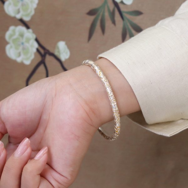 Cherry Blossoms Carved 999 Sterling Silver Bangle, 4 sizes available, inner diameter 54mm, 56mm, 58mm, 60mm