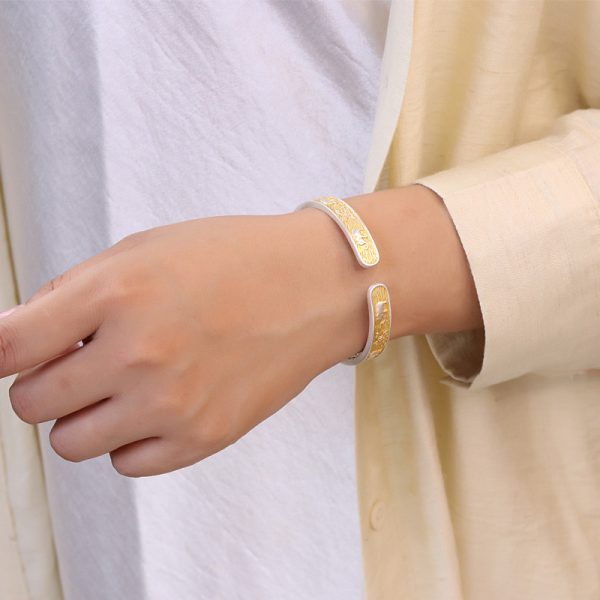 999 Sterling Silver Enamel Open Cuff Bangle Bracelet, open cuff design,