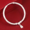 999 Sterling Silver Fashion Bangle Bracelet, Ancient frosting craftsmanship, personalized beads