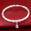 999 Sterling Silver Fashion Bangle Bracelet, Ancient frosting craftsmanship, personalized beads
