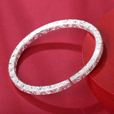 999 sterling silver bangles for women with grass pattern , Made of 999 sterling silver, weight about 33g