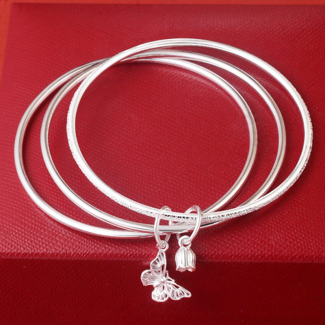 999 Sterling Silver Three Rings Bangle Bracelets for women, made of 999 sterling silver, three bangle design
