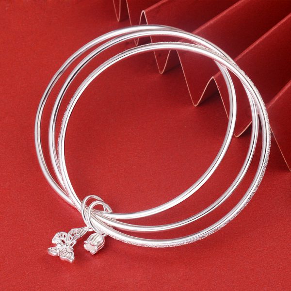 999 Sterling Silver Three Rings Bangle Bracelets right view