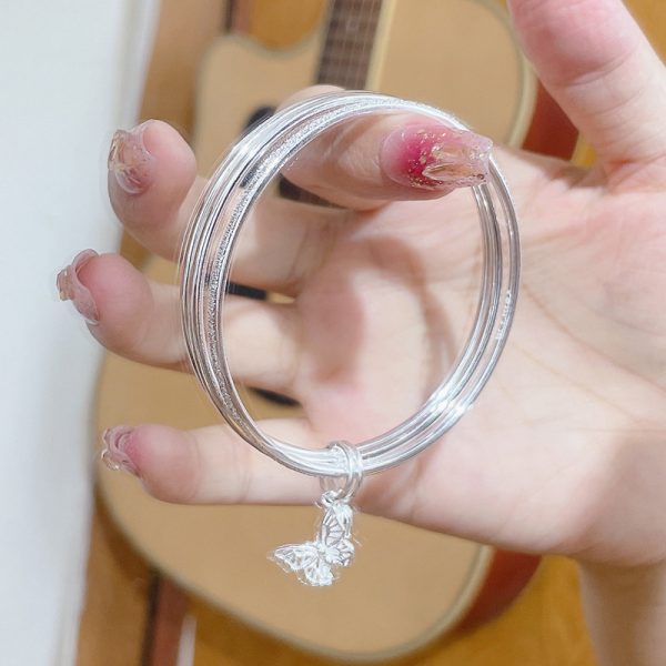 999 Sterling Silver Three Rings Bangle Bracelets detail view