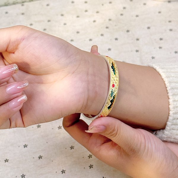 999 Sterling Silver Vintage Enamel Bangle Bracelet for women