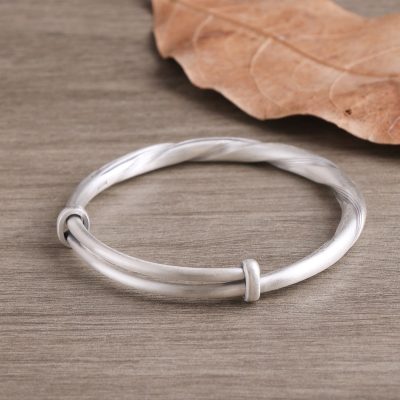 Adjustable sterling silver retro twisted bangle bracelets for women, made 999 sterling silver, weight about 27g