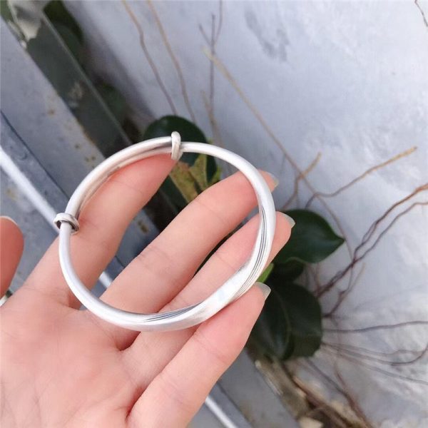 Adjustable Sterling Silver Retro Twisted Bangle Bracelet detail 2