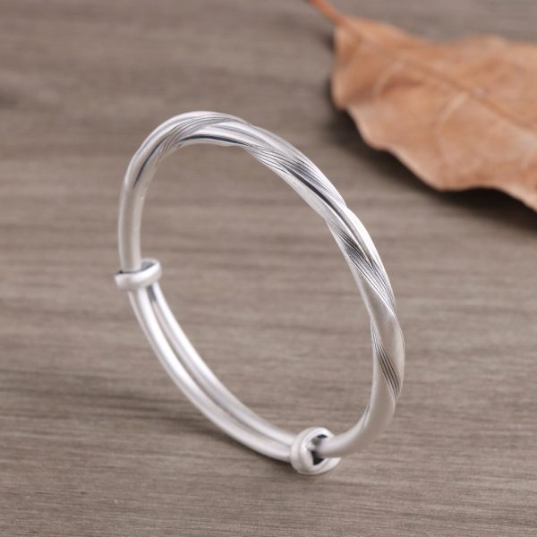 Adjustable Sterling Silver Retro Twisted Bangle, hand made, chinese vintage silver Craftsmanship