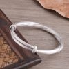 Adjustable Sterling Silver Retro Twisted Bangle for women, made 999 sterling silver, weight about 27g