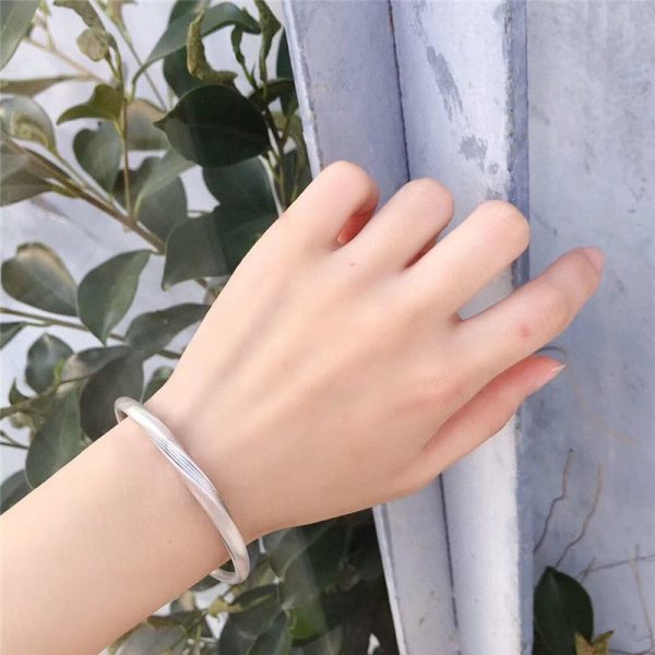 Adjustable Sterling Silver Retro Twisted Bangle Bracelet wrist wear view
