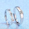 Engravable Angel Wings Couple Wedding Ring In Silver, diamond wedding ring