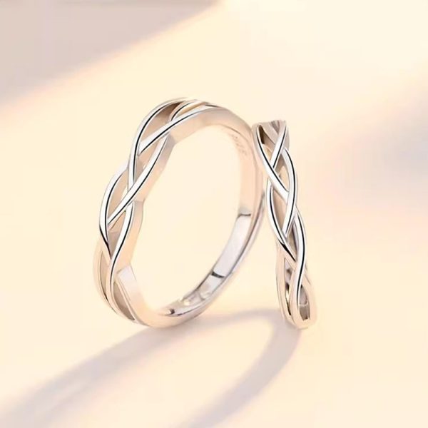 Engravable Eternal Love Silver Couple Rings, adjustable size open ring