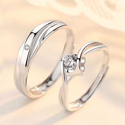 Engravable Moissanite Couple Wedding Rings In Silver, diamond couple wedding ring, made of 925 sterling silver and moissanite