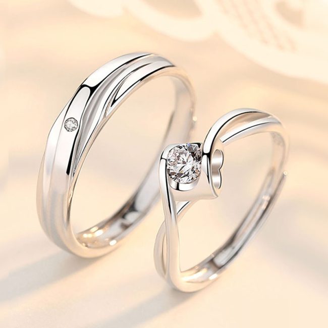 Engravable Moissanite Silver Rings Couple, diamond couple wedding ring, made of 925 sterling silver and moissanite