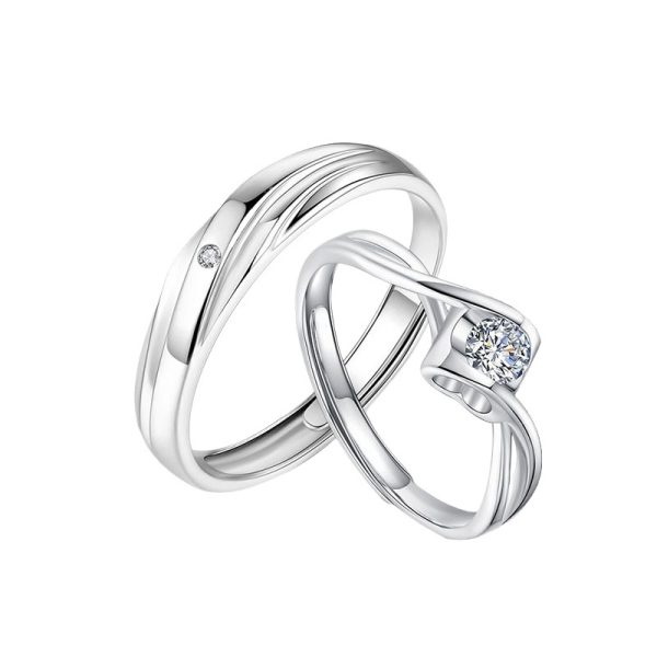 Engravable Moissanite Wedding Couple Rings In Silver