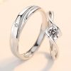 Engravable Moissanite Couple Wedding Rings In Silver detail view