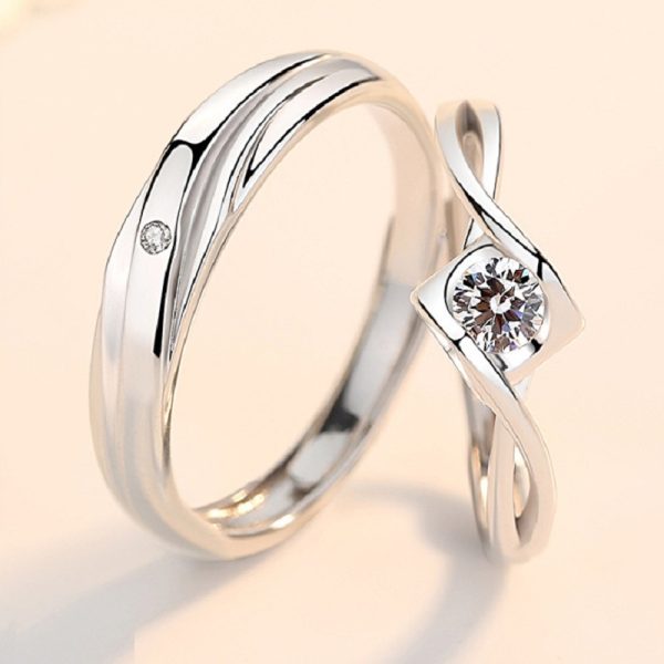 Engravable Moissanite Couple Wedding Rings In Silver detail view