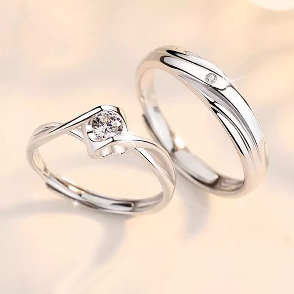 Engravable Moissanite Wedding Couple Rings In Silver, left view image