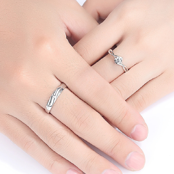 Engravable Moissanite Couple Wedding Rings In Silver, diamond wedding ring, true love is eternal., women ring weight about 1.7g, men ring weight about 1.9g,