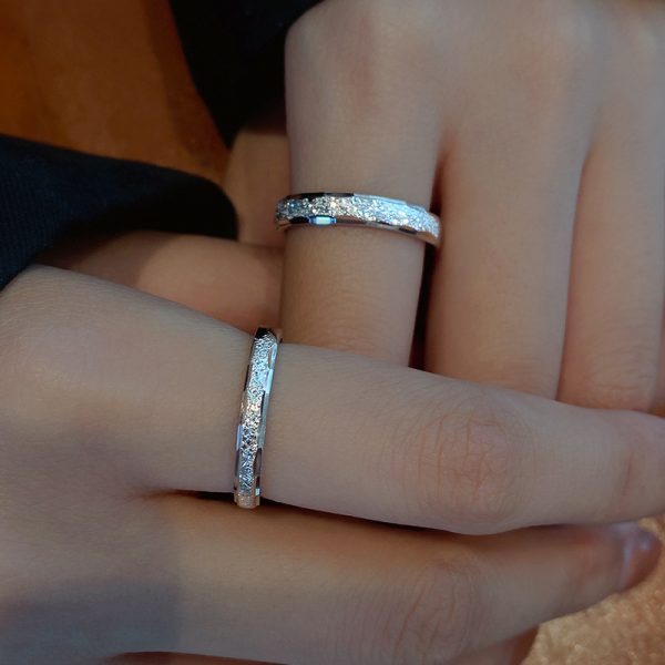 Engravable Nailing Sand Silver Couple Ring, Nail sand craft, the ring is more shining