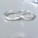 Anillos de pareja geométricos facetados de plata 925 - Conjunto moderno