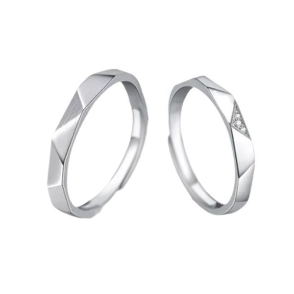 Engravable Simple Geometric Silver Couple Ring