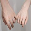 Engravable Simple Couple Rings in Silver , wear view image, adjustable size open ring