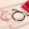 Four-Leaf Clover Heart Knot Couple Silver Bracelets, made of 925 sterling silver and woven rope, Handmade sterling silver four-leaf clover heart knot