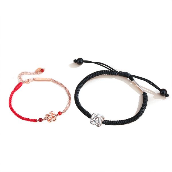 Four-Leaf Clover Heart Knot Silver Bracelets for couples