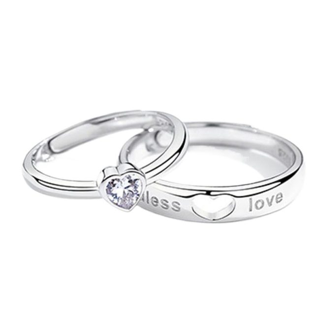 Love You With All My Heart Silver Rings Couple