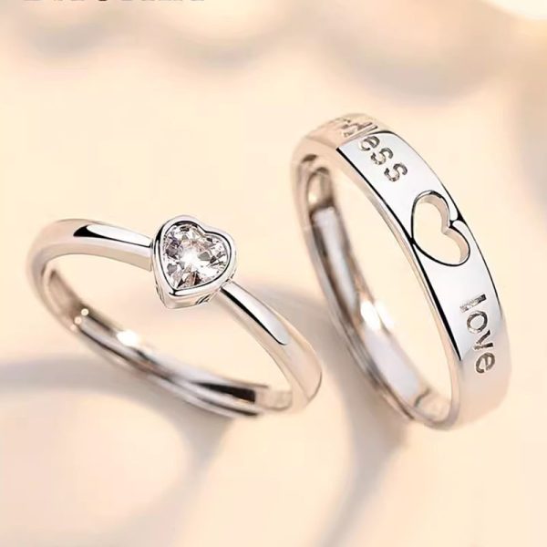 Love You With All My Heart silver couple ring, Men's ring engraved with the character "endless love"