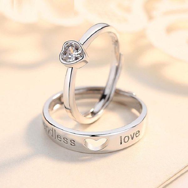 Love You With All My Heart Couple Rings In Silver, made of 925 sterling