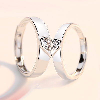 Matching Heart Moissanite Couple Wedding Rings In Silver, matching design, made of 925 sterling silver and moissanite,
