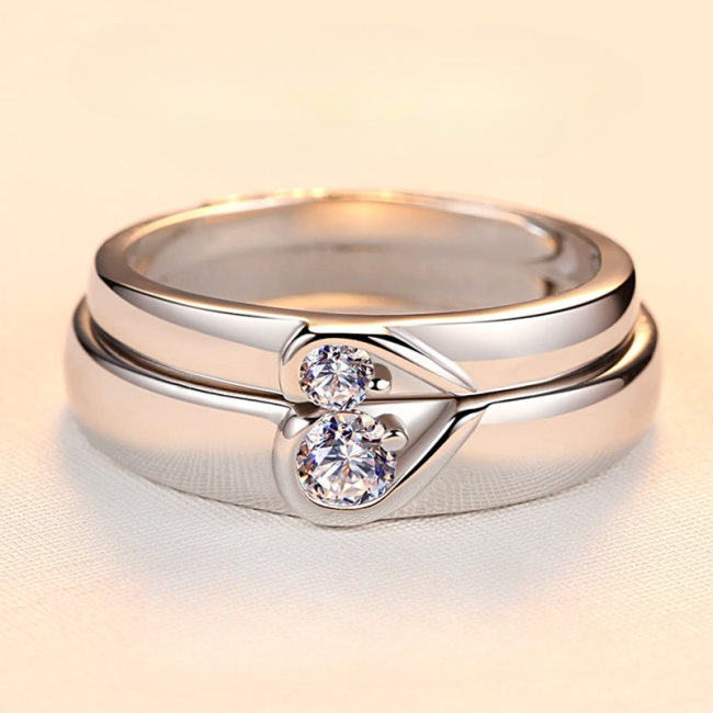 Matching Heart Moissanite Silver Rings Couple, matching design
