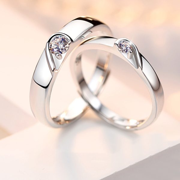 Matching Heart Moissanite Wedding Silver Couple Rings