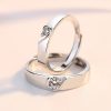 Matching Heart Moissanite Wedding Silver Couple Rings,